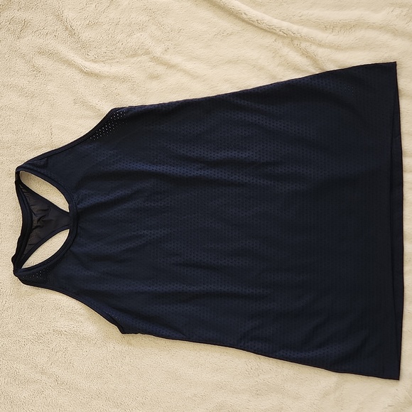 Athleta Navy Blue Textured Racerback Workout Tank Top | Women's Size Medium - Picture 9 of 9